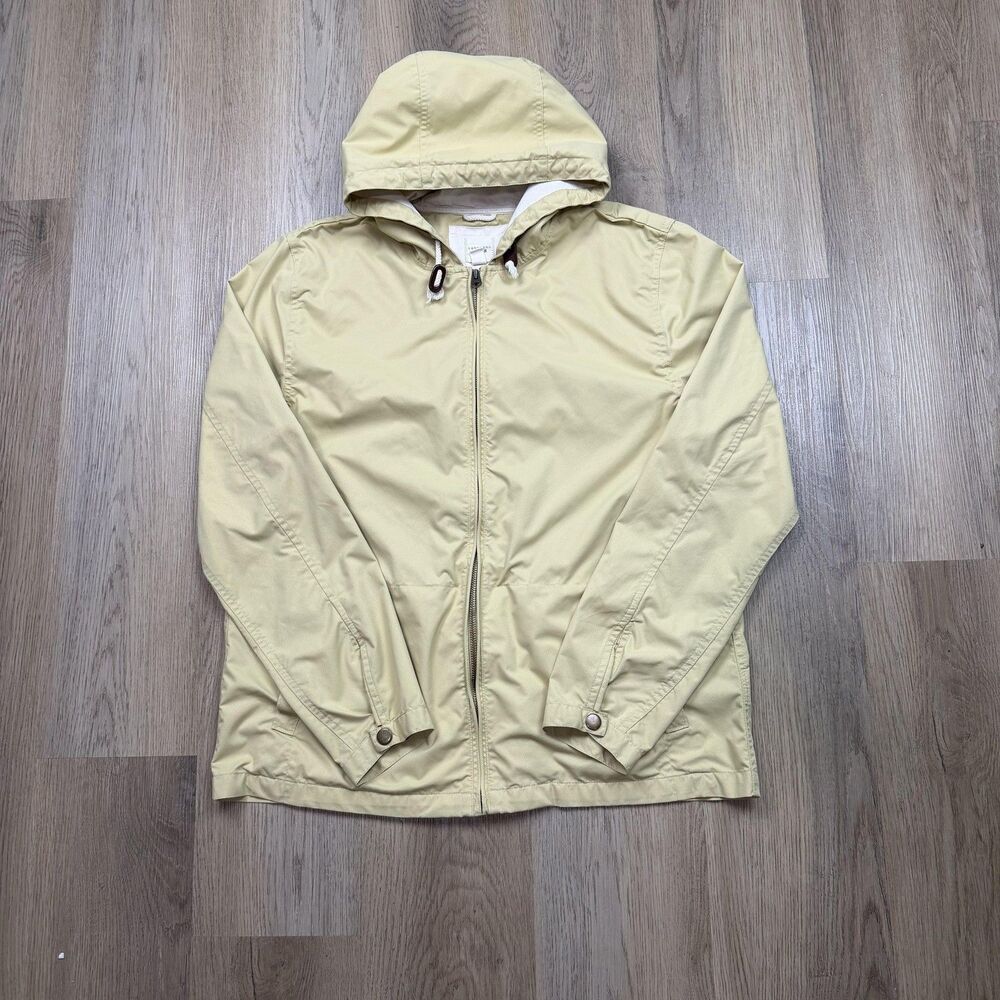 Lands' End Jacket Mens Large Beige Canvas Hooded Full Zip Windbreaker Coat